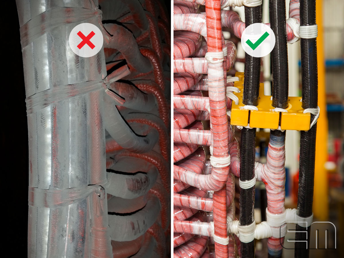 La separación adecuada de los cables de salida es una mejora importante de diseño en generadores de alto voltaje