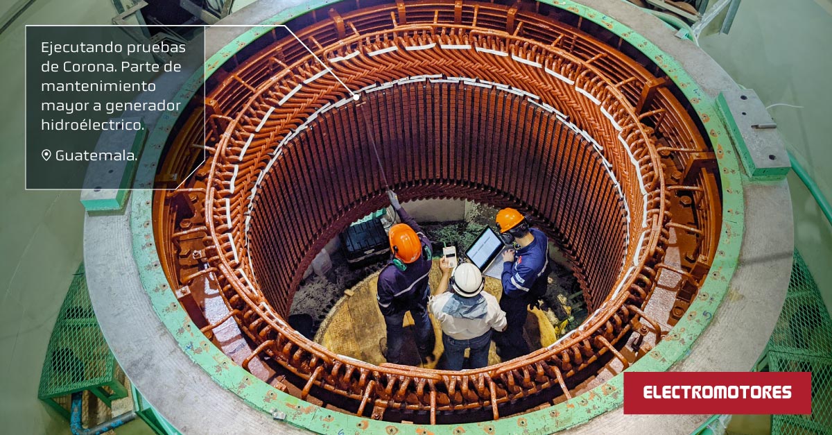 Ejecutando pruebas de Corona. Parte de mantenimiento mayor a generador hidroélectrico. Guatemala